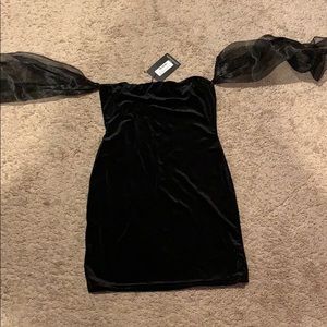 Velour Bardot Sleeve Dress